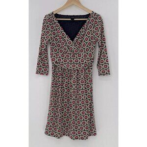 Ann Taylor Women's Beige Pink Geometric Print Faux‎ Wrap Dress Size 4 Career